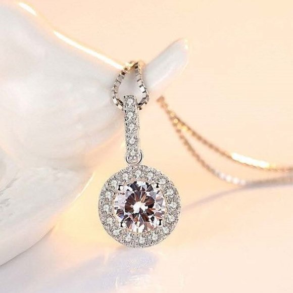 925 Silver & VVSI 2k Diamond & Topaz Necklace - Brilliant Cut Color D  Diamond - Picture 4 of 13
